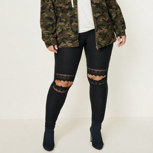 Plus Size Lace Cut-Out Brushed Legging
